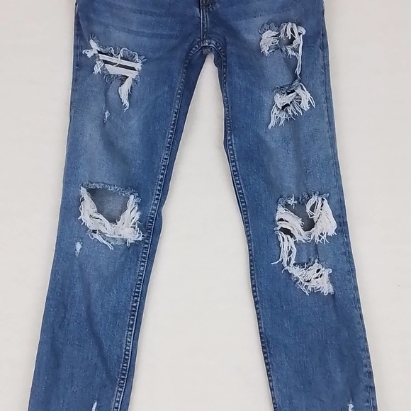 Zara Mid Rise Skinny Jeans Size 2 in Light Wash Denim w/ Distressing - Picture 4 of 13